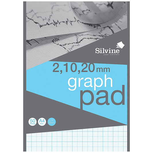 Silvine 2/10/20mm Graph Pad, A4, 90gsm, 50 Sheets