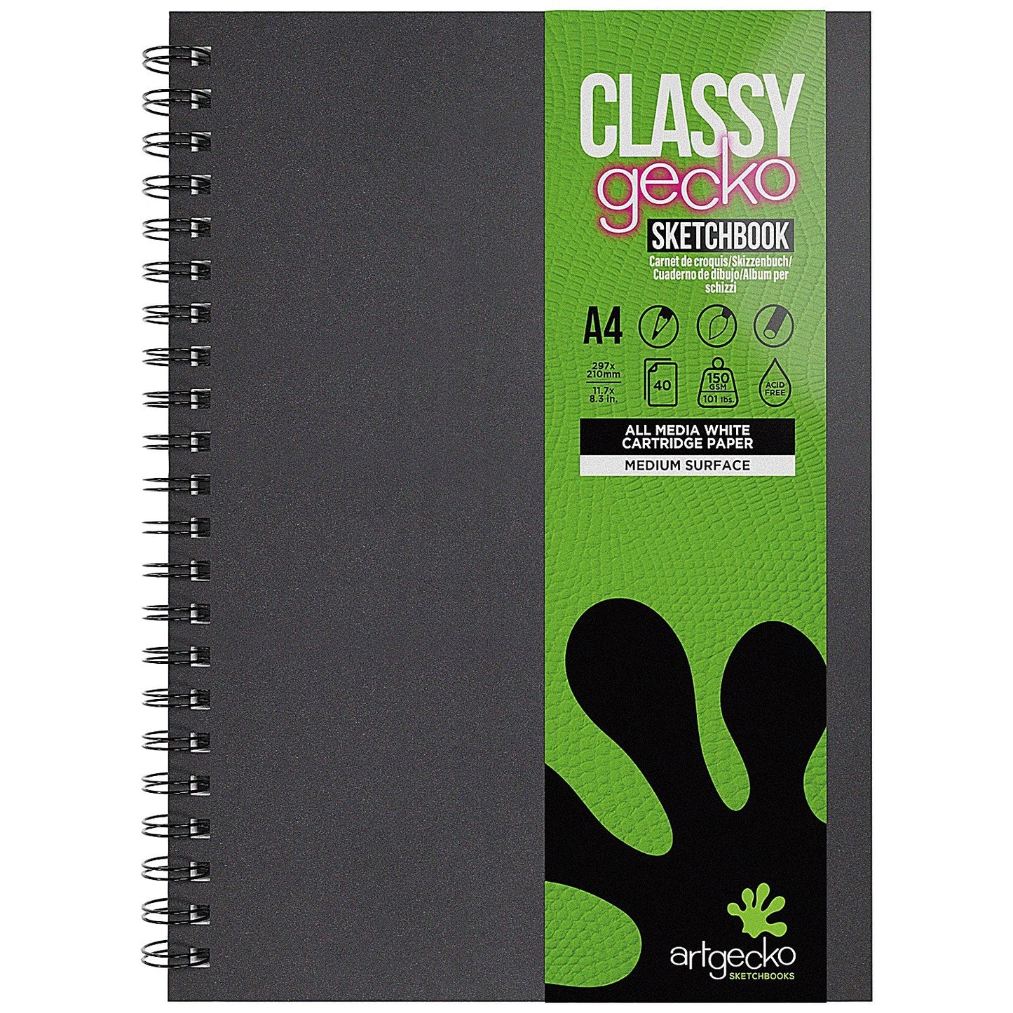 Classy Gecko All Media Wirebound Sketchbook, A4, Portrait, 40 Sheets