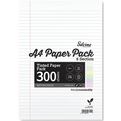 Silvine Tinted Paper SEN/Dyslexia 300 Sheets 6 Colours Ruled A4 (Pack of 5)