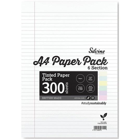 Silvine Tinted Paper SEN/Dyslexia 300 Sheets 6 Colours Ruled A4 (Pack of 5)