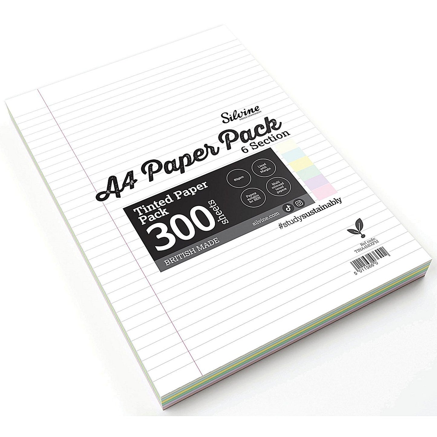 Silvine Tinted Paper SEN/Dyslexia 300 Sheets 6 Colours Ruled A4 (Pack of 5)
