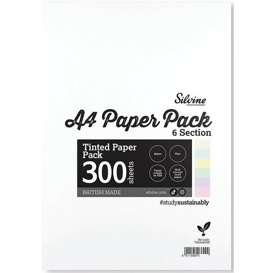 Silvine Tinted Paper SEN/Dyslexia 300 Sheets 6 Colours Plain A4 (Pack of 5) Easy2Order : SV04174