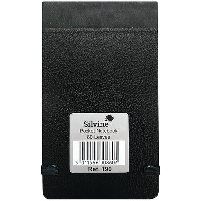 Silvine Casebound Pocket Notebook, 127x82mm, Ruled, 160 Pages, Black, Pack of 12