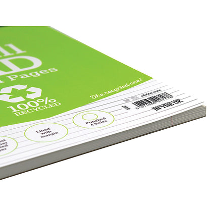 Silvine Recycled Refill Pad, A4, Ruled with Margin, 160 Pages, Green, Pack of 6