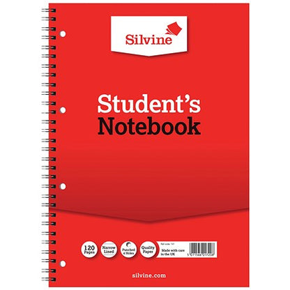 Silvine Student Wirebound Notebook, A4, Ruled, 120 Pages, Red, Pack of 12