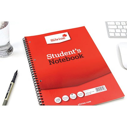 Silvine Student Wirebound Notebook, A4, Ruled, 120 Pages, Red, Pack of 12