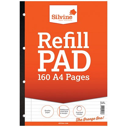 Silvine Sidebound Refill Pad, A4, Ruled, 160 Pages, Orange, Pack of 6