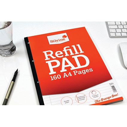 Silvine Sidebound Refill Pad, A4, Ruled, 160 Pages, Orange, Pack of 6