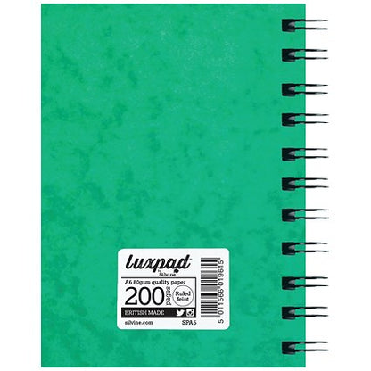 Silvine Luxpad Wirebound Notebook, A6, Ruled & Perforated, 200 Pages, Green, Pack of 12