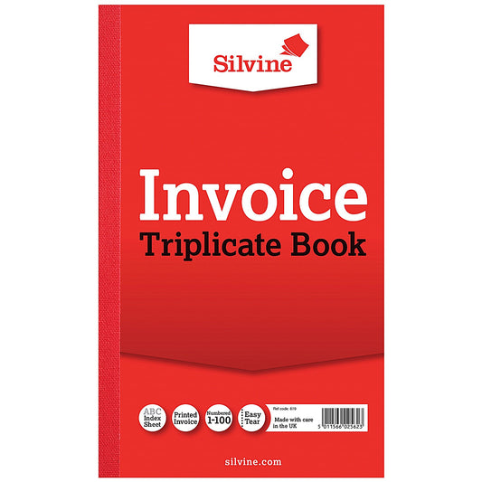 Silvine Invoice Triplicate Book, 100 Sets, 210x127mm, Pack of 6