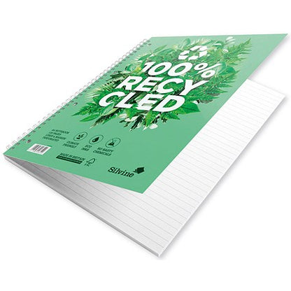 Silvine Premium Recycled Wirebound Notebook, A4, Ruled & Perforated, 120 Pages, Green, Pack of 5