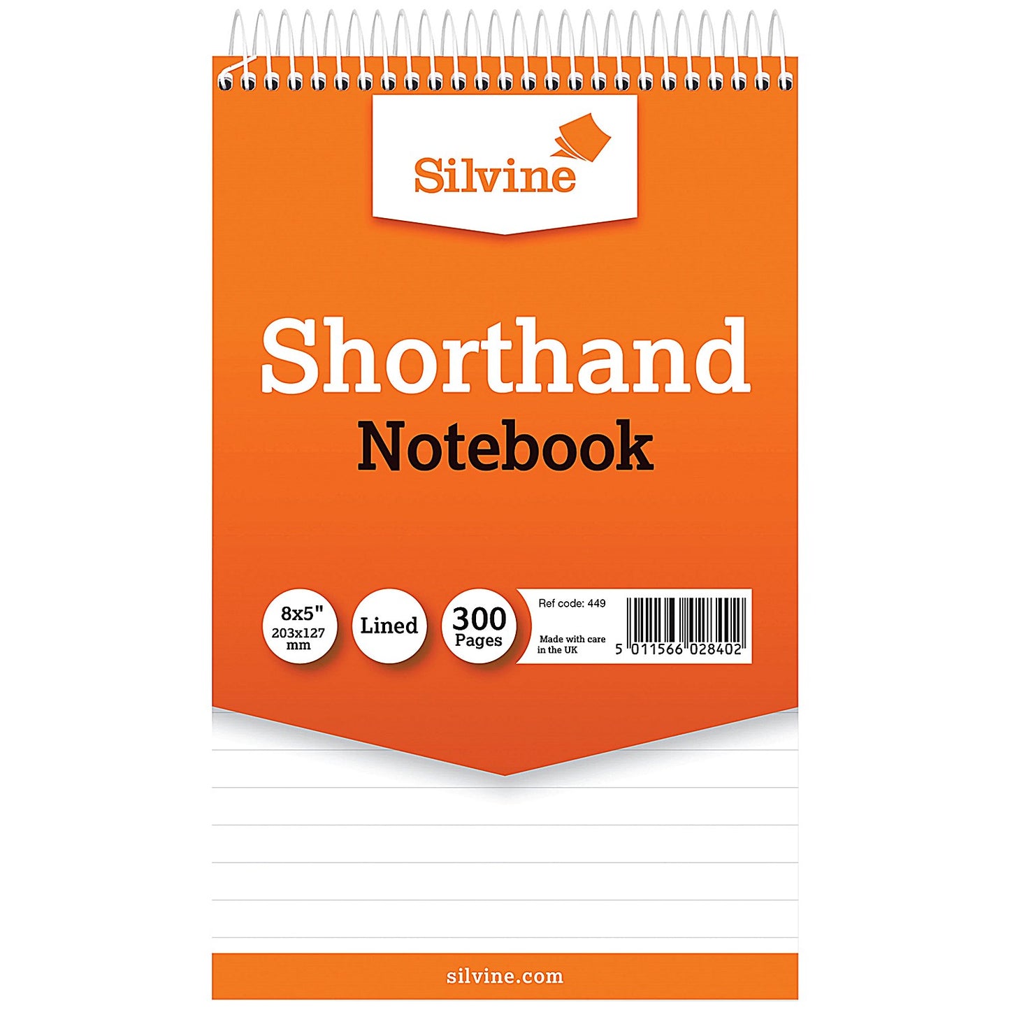 Silvine Wirebound Shorthand Notepad, 203x127mm, Ruled, 300 Pages, Orange, Pack of 6