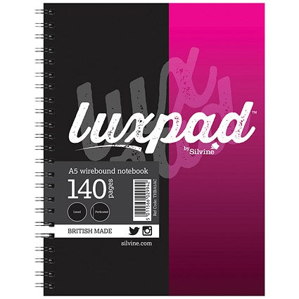 Silvine Luxpad Wirebound Notebook, A5, Ruled & Perforated, Assorted Colours, Pack of 6
