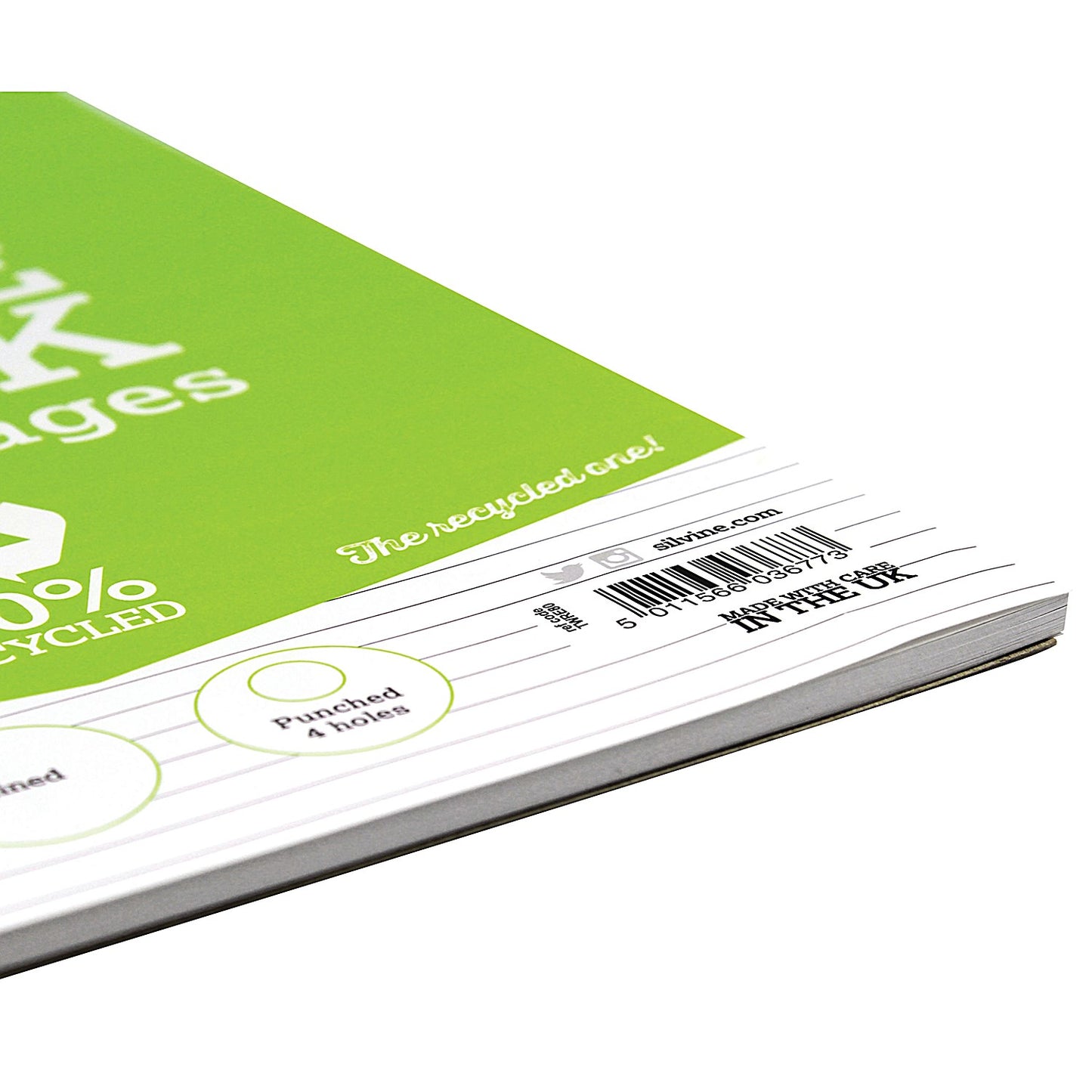 Silvine Recycled Wirebound Notebook, A4, Ruled, 104 Pages, Green, Pack of 12