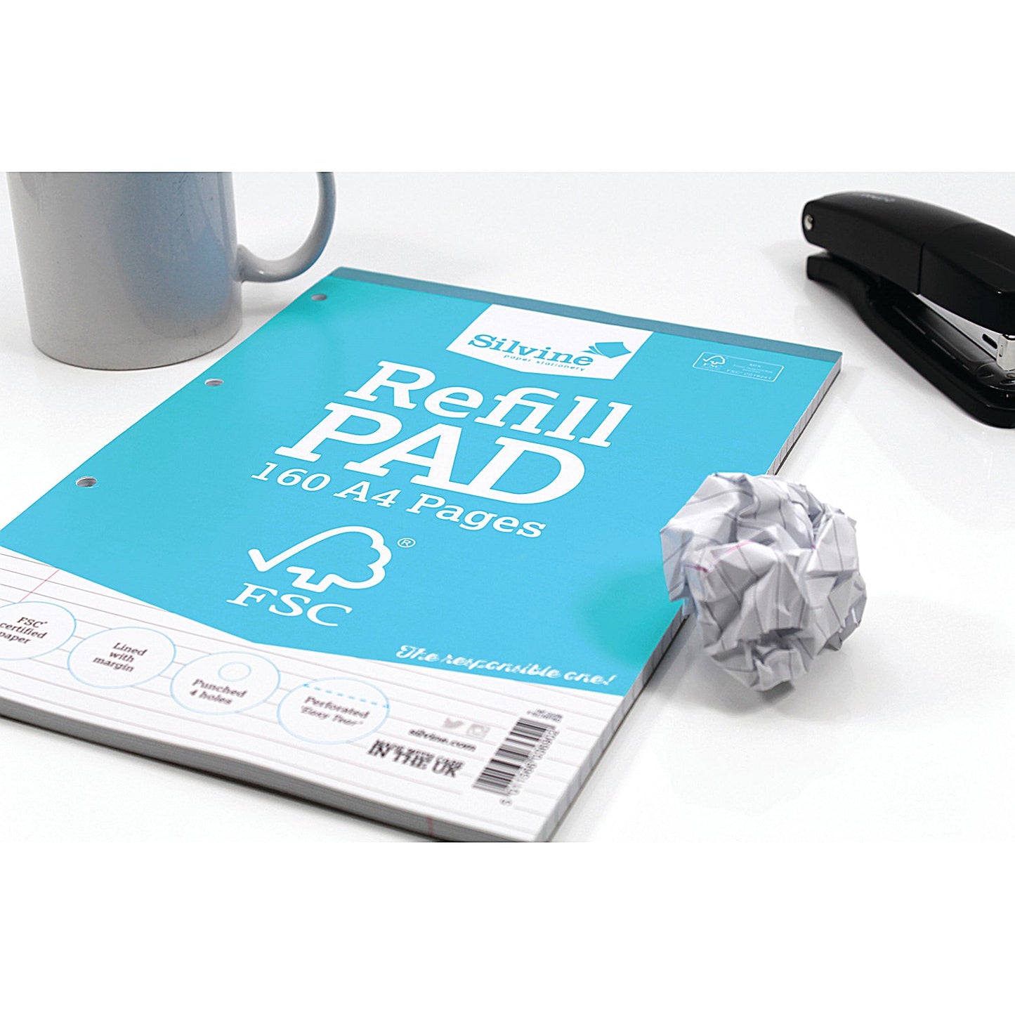 Silvine FSC Certified Refill Pad, A4, Ruled with Margin, 160 Pages, Blue, Pack of 5