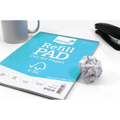 Silvine FSC Certified Refill Pad, A4, Ruled with Margin, 160 Pages, Blue, Pack of 5