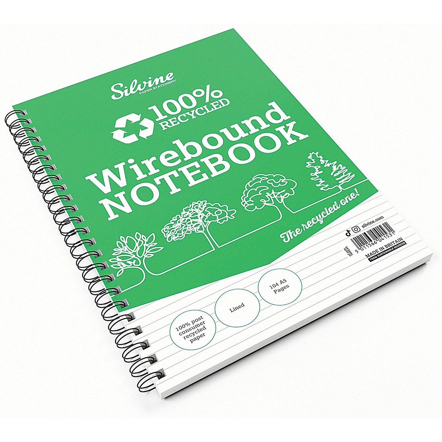 Silvine Recycled Wirebound Notebook Ruled 104 Pages A5 (Pack of 12)