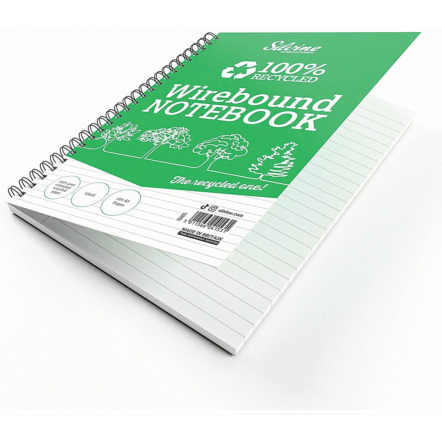 Silvine Recycled Wirebound Notebook Ruled 104 Pages A5 (Pack of 12) Easy2Order : SV44153