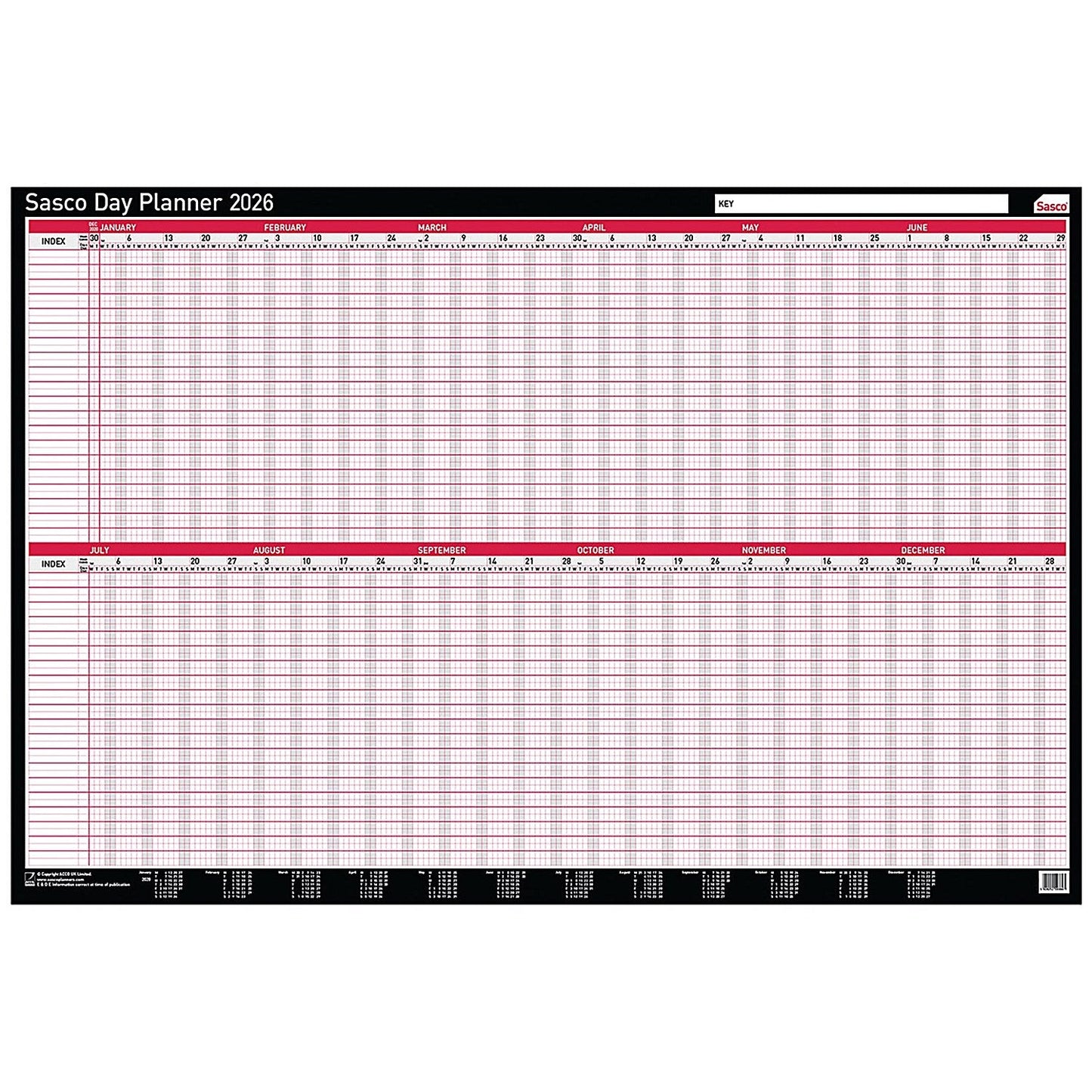 Sasco Day Planner, Mounted, 915x610mm, 2026