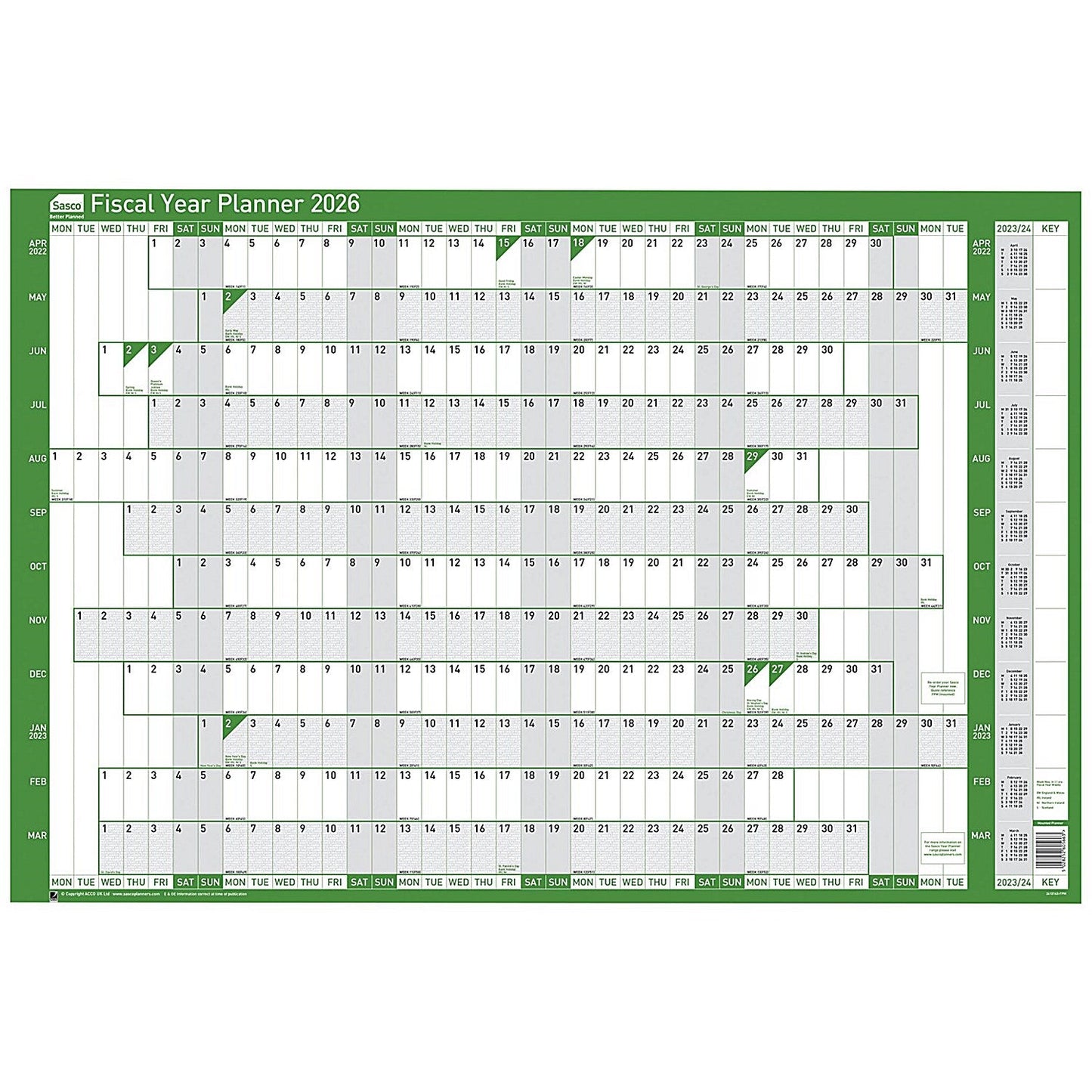 Sasco Fiscal Planner, Mounted, 915x610mm, 2026/27