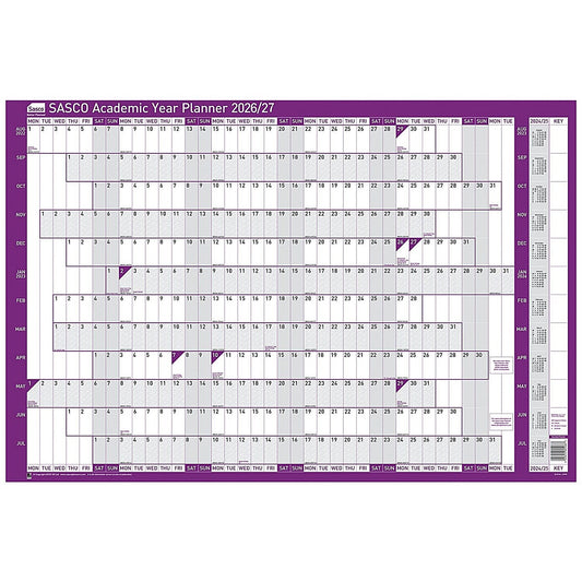 Sasco Academic Year Planner, Mounted, 915x610mm, 2026/27