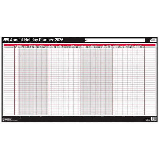 Sasco Annual Holiday Planner, Unmounted, 750x410mm, 2026 Easy2Order : SY64593