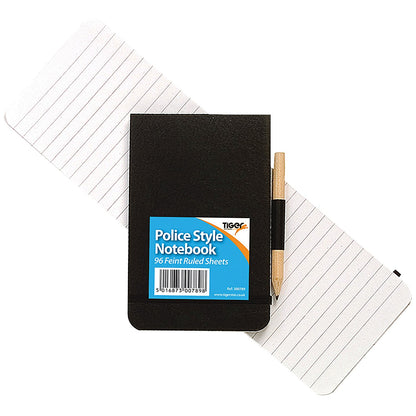 Tiger Police Style Casebound Notebook including Pencil, 130x85mm, Ruled, 96 Pages, Black, Pack of 12