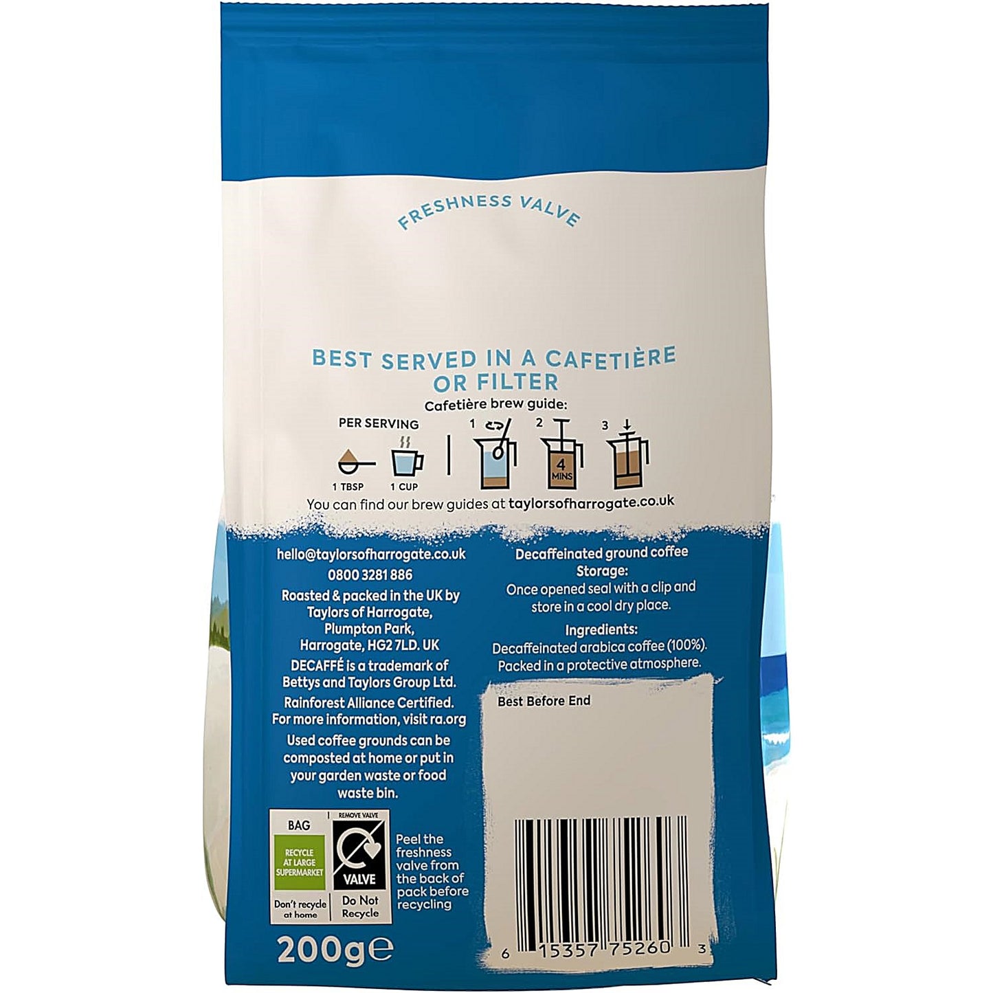 Taylors of Harrogate Decaffeinated Roast and Ground Coffee, 200g
