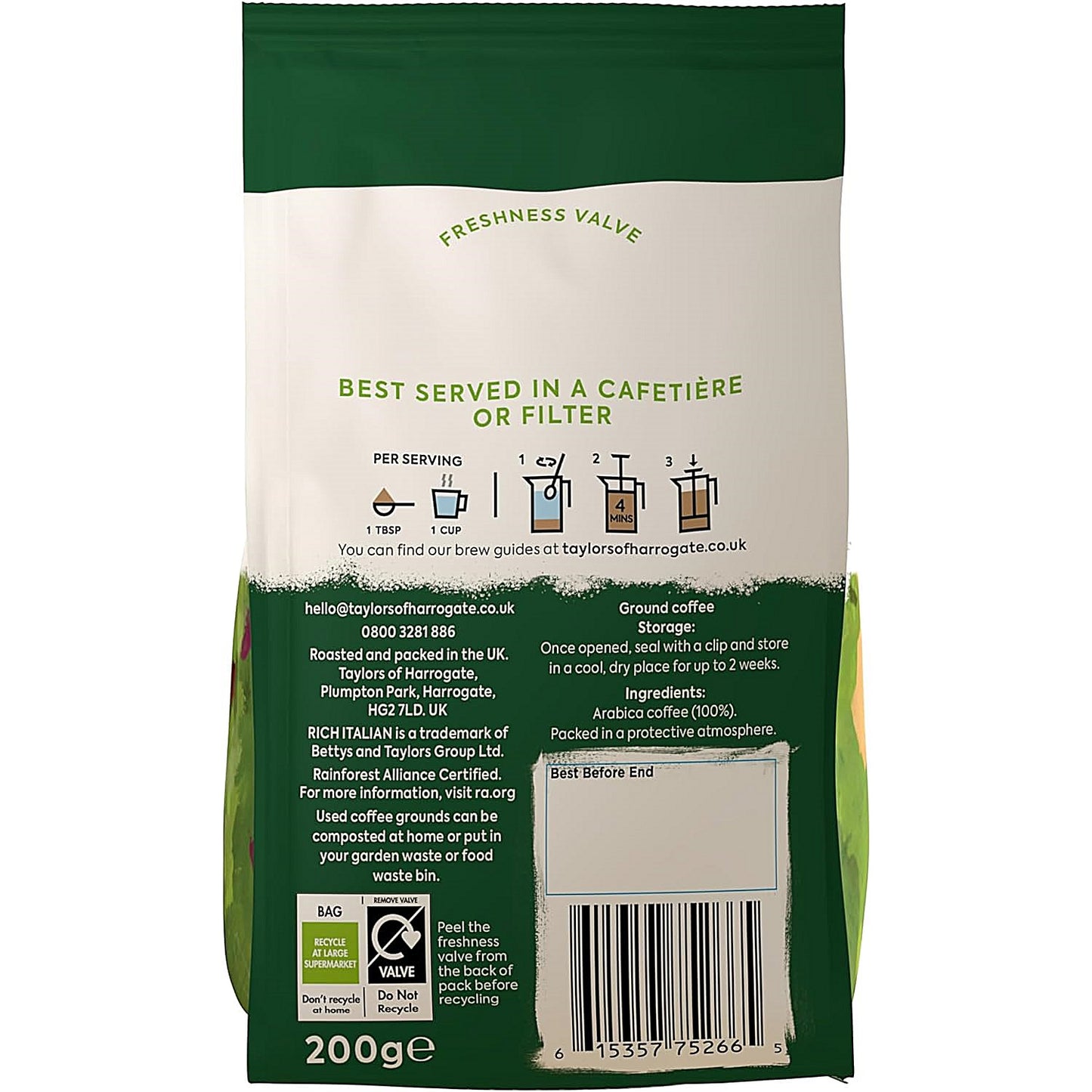 Taylors of Harrogate Rich Italian Roast and Ground Coffee, 200g