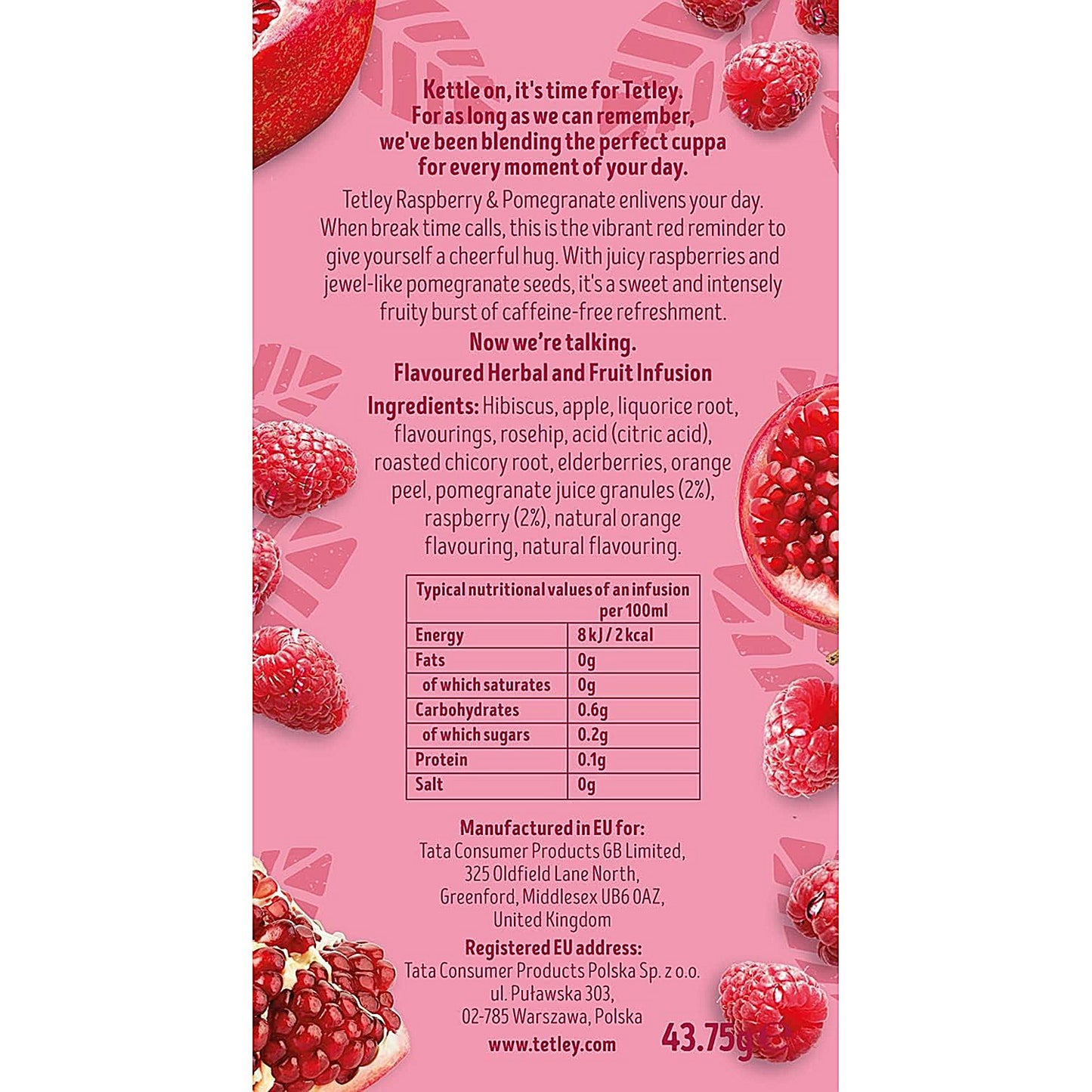 Tetley Raspberry and Pomegranate Fruit Tea, Pack of 25
