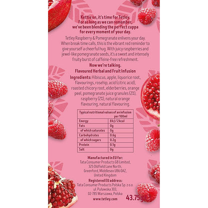 Tetley Raspberry and Pomegranate Fruit Tea, Pack of 25