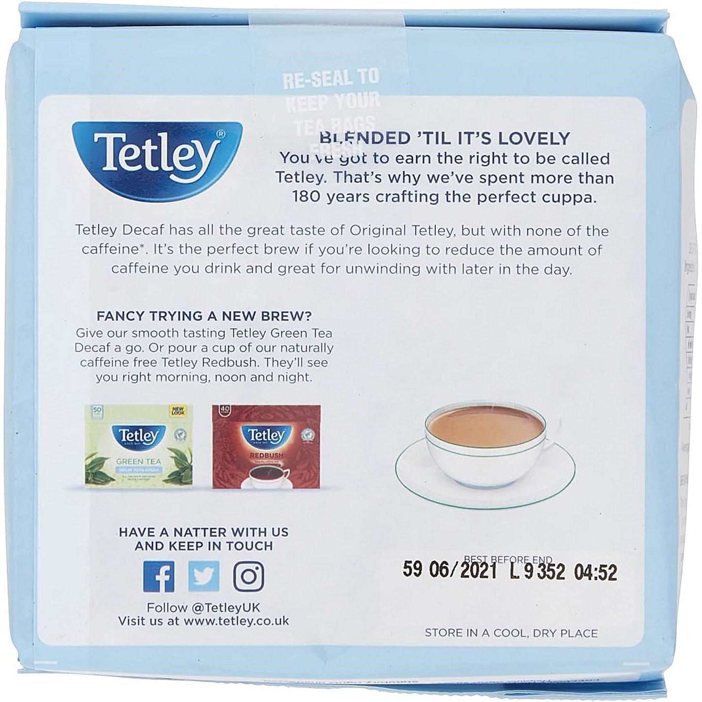 Tetley Decaffeinated Tea Bags, Pack of 80