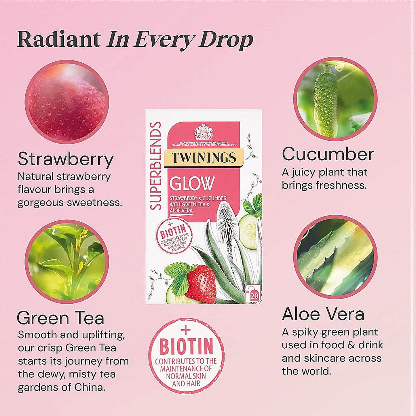 Twinings SuperBlends Glow Herbal Tea, Pack of 20
