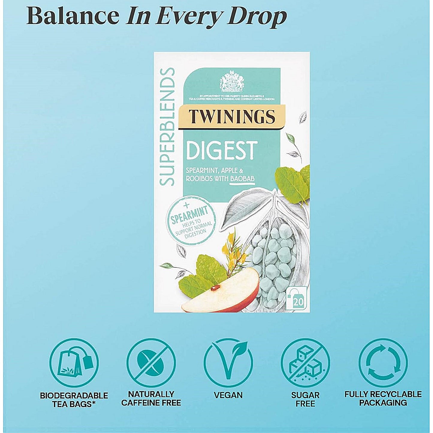 Twinings SuperBlends Digest Herbal Tea, Pack of 20