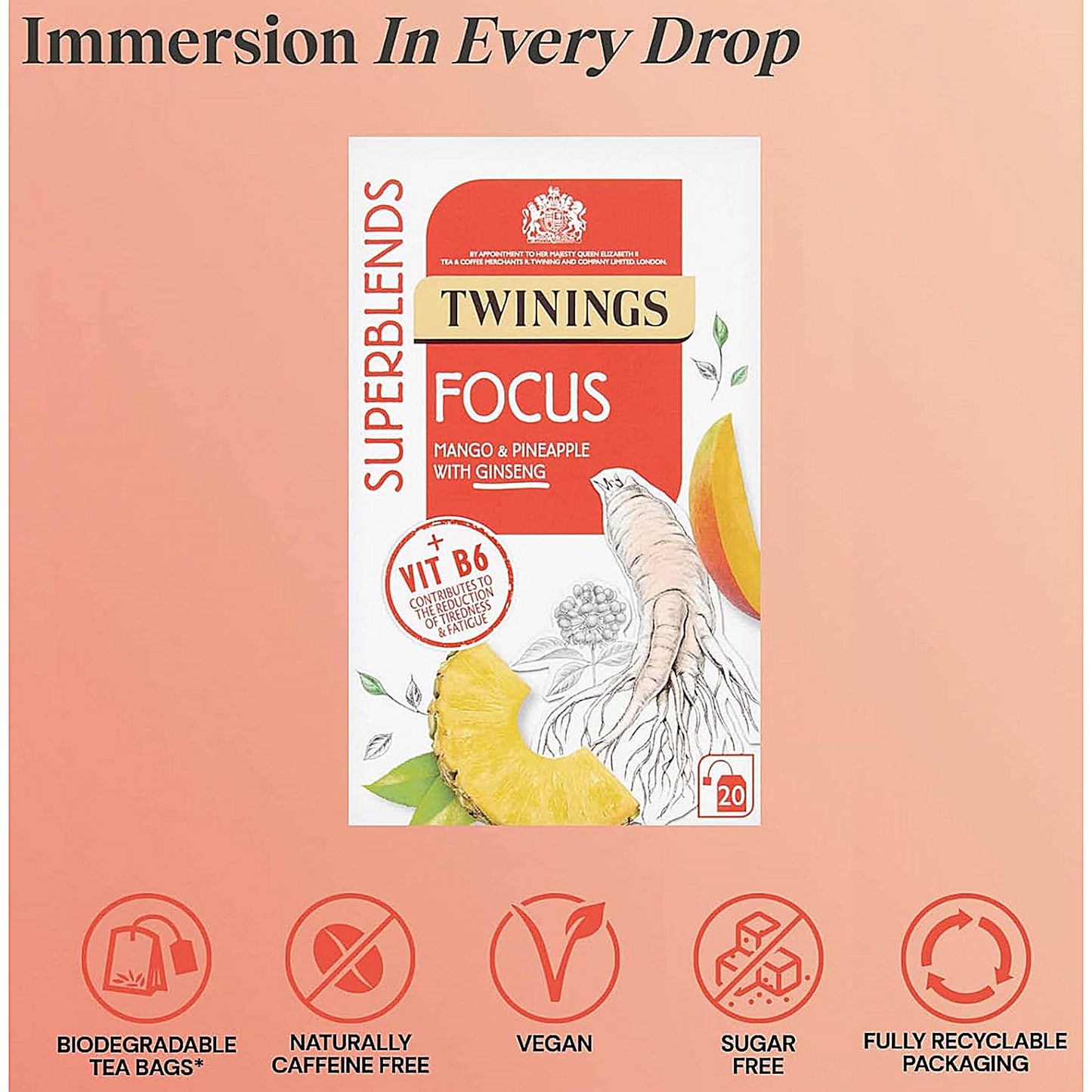 Twinings SuperBlends Focus Herbal Tea, Pack of 20