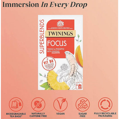 Twinings SuperBlends Focus Herbal Tea, Pack of 20