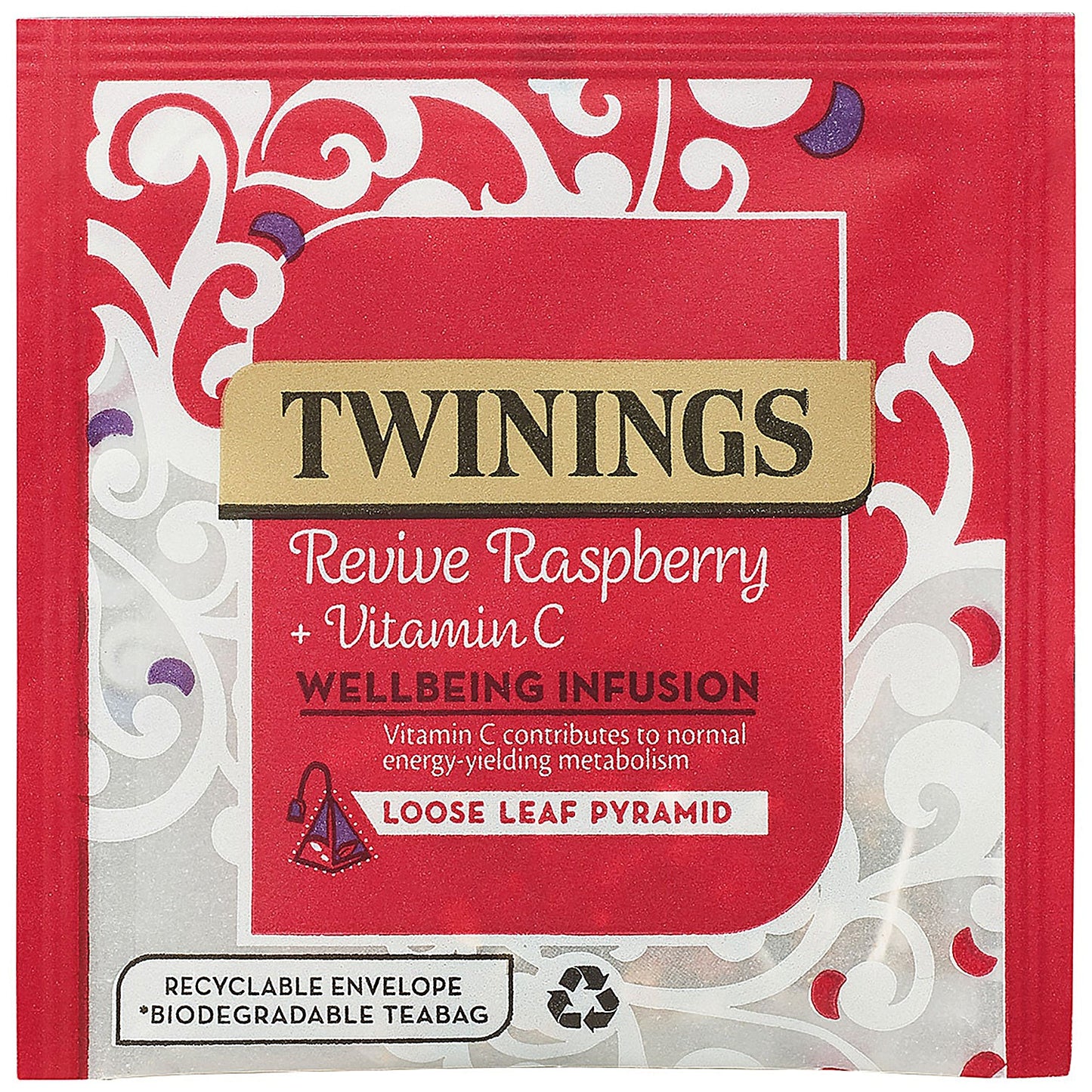 Twinings Revive Raspberry/Hibiscus/Vitamin C Mesh Pyramid Enveloped Tea Bags, Pack of 15