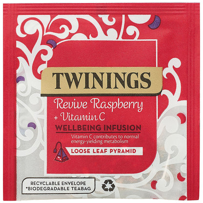 Twinings Revive Raspberry/Hibiscus/Vitamin C Mesh Pyramid Enveloped Tea Bags, Pack of 15