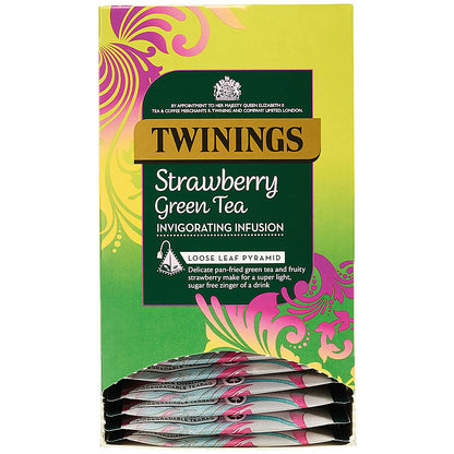 Twinings Strawberry Green Tea Mesh Pyramid Enveloped Tea Bags, Pack of 15