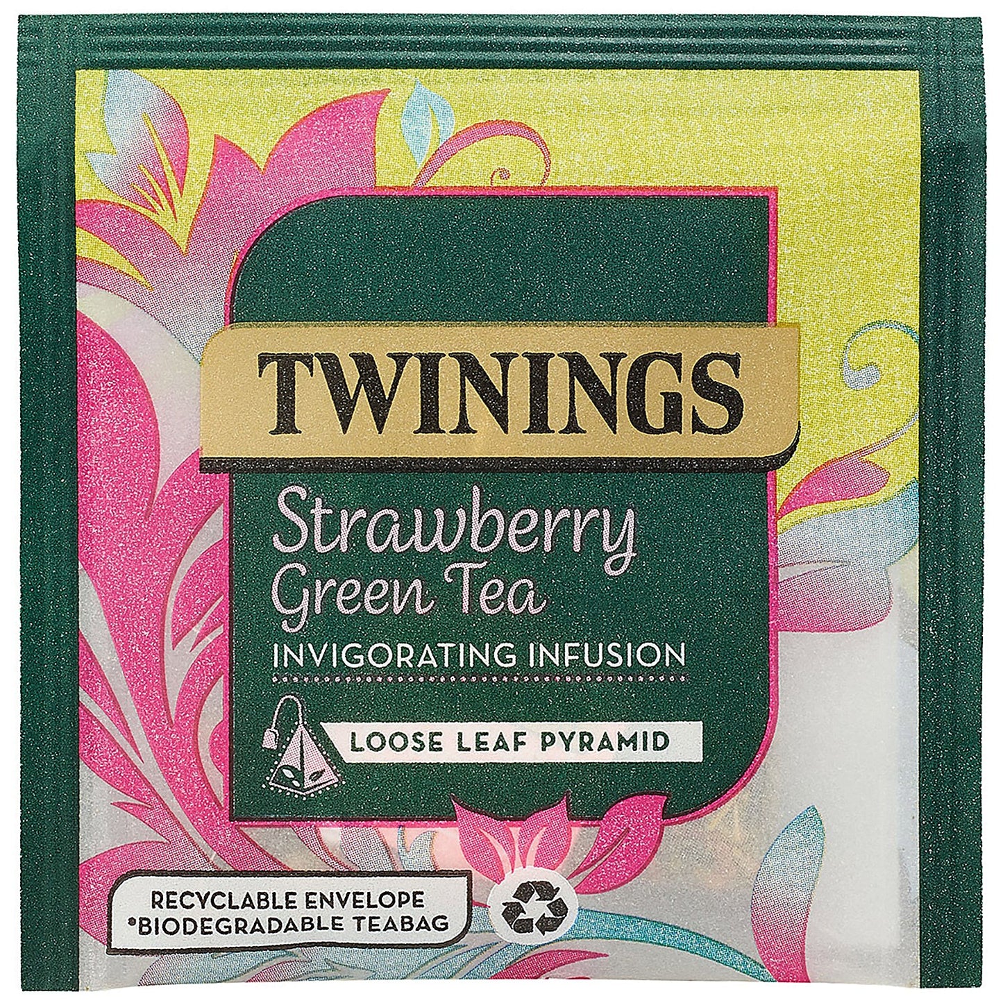 Twinings Strawberry Green Tea Mesh Pyramid Enveloped Tea Bags, Pack of 15