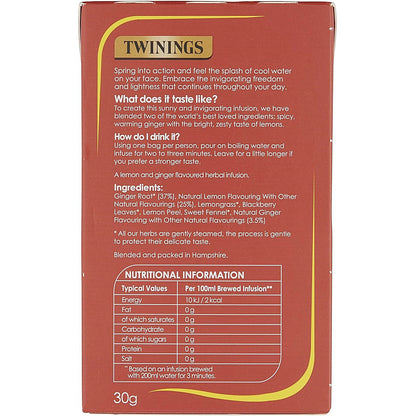 Twinings Lemon and Ginger Fruit Tea, Pack of 20