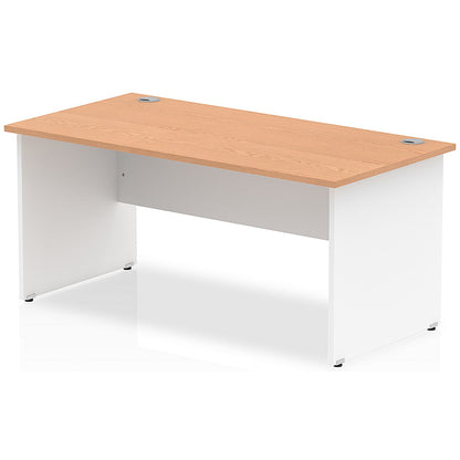 Impulse 1600mm Two-Tone Rectangular Desk, White Panel End Leg, Oak