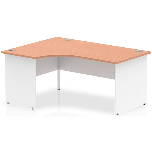 Impulse 1600mm Two-Tone Corner Desk, Left Hand, White Panel End Leg, Beech