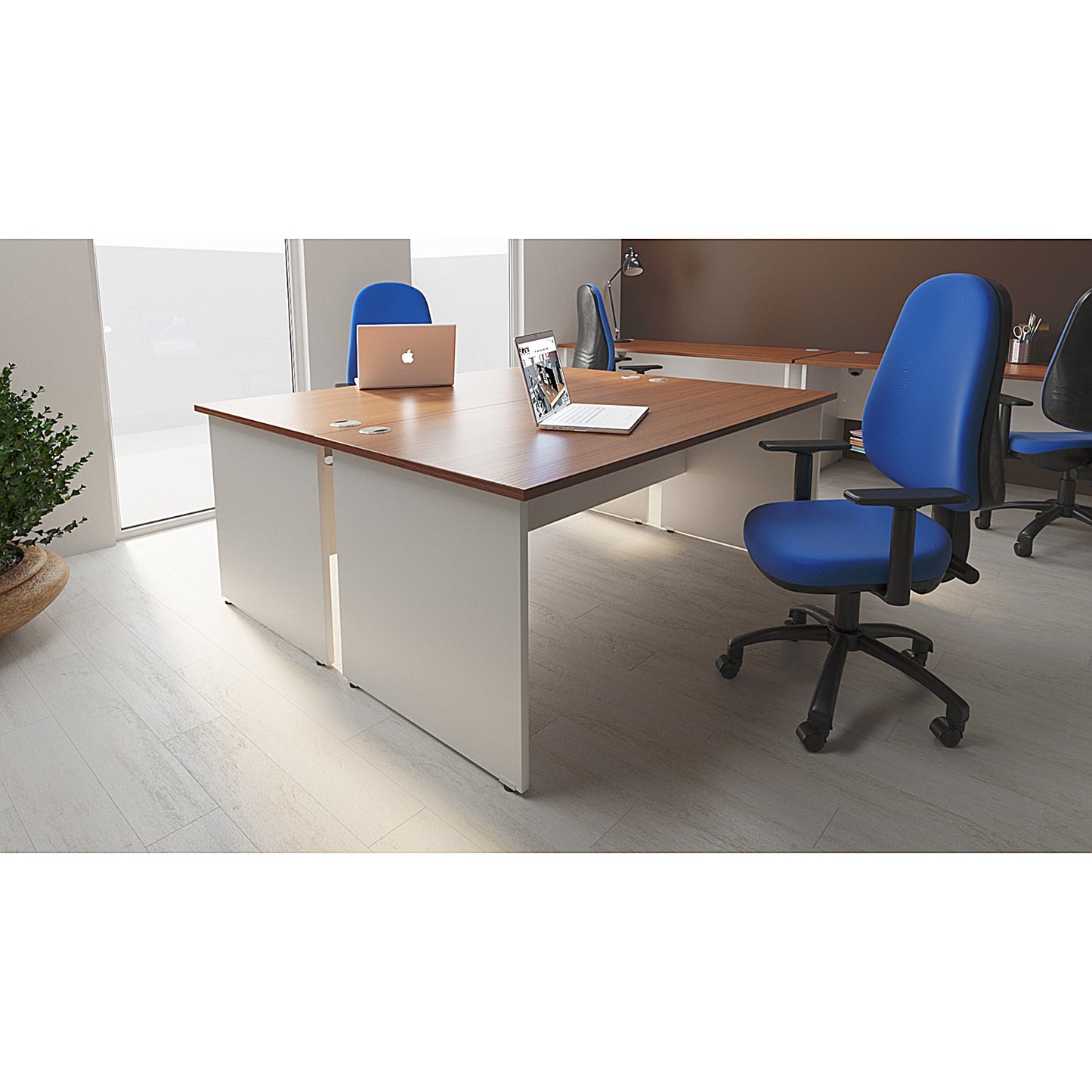 Impulse 1000mm Two-Tone Slim Rectangular Desk, White Panel End Leg, Walnut