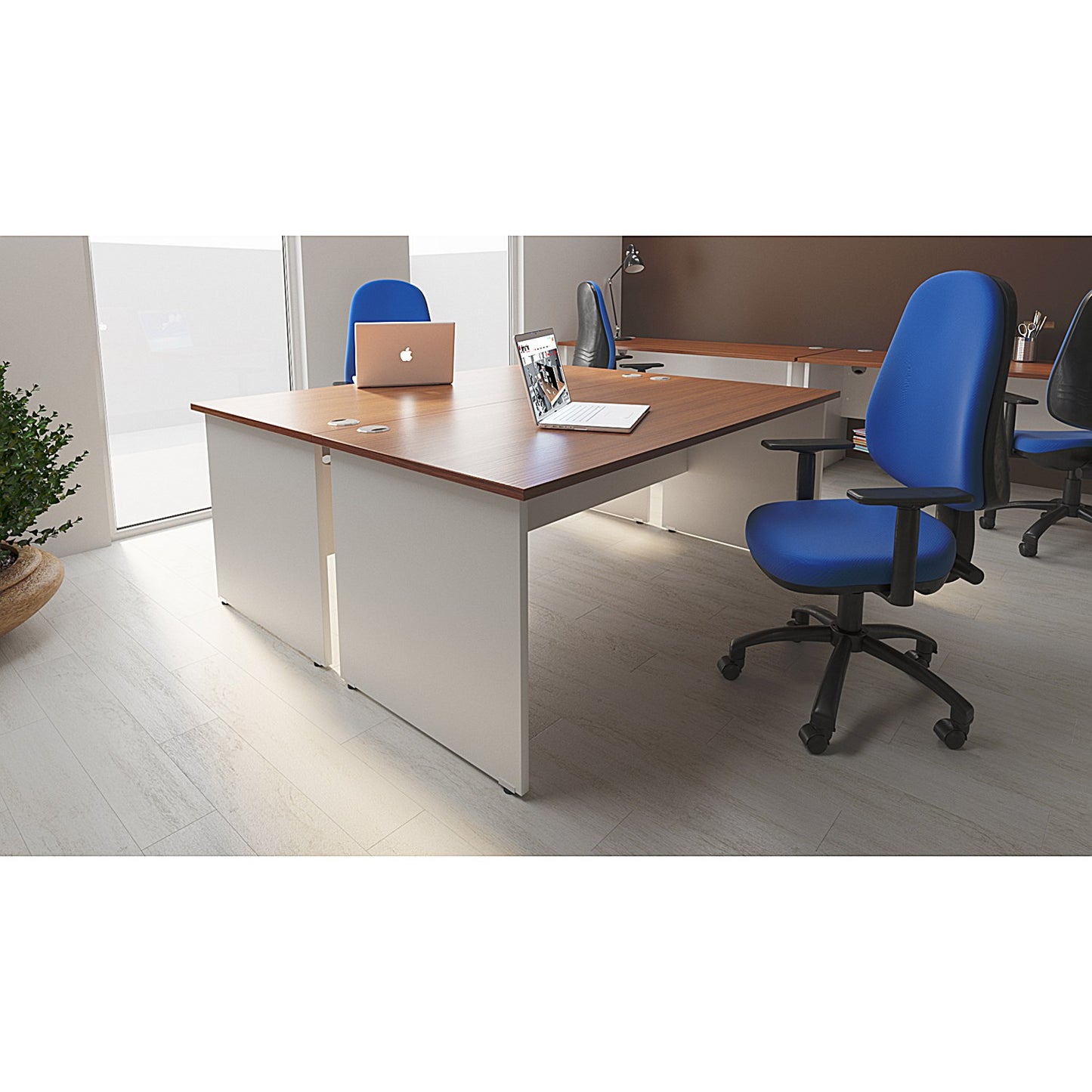 Impulse 1400mm Two-Tone Slim Rectangular Desk, White Panel End Leg, Walnut