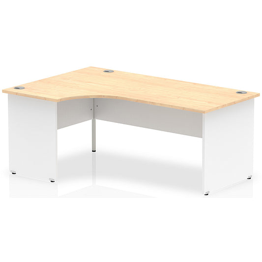 Impulse 1800mm Two-Tone Corner Desk, Left Hand, White Panel End Leg, Maple