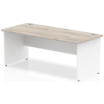Impulse 1800mm Two-Tone Rectangular Desk, White Panel End Leg, Grey Oak