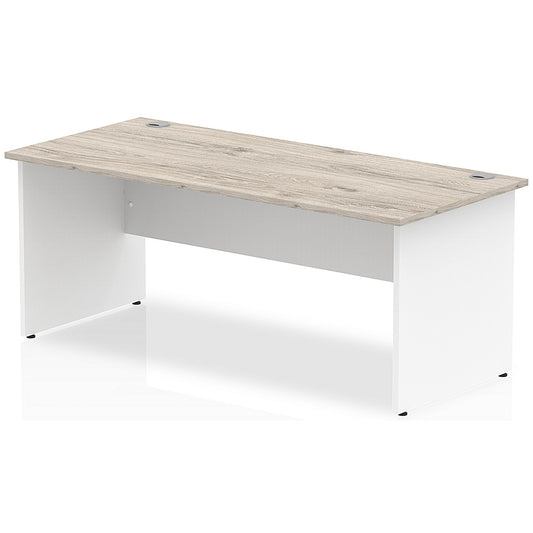 Impulse 1800mm Two-Tone Rectangular Desk, White Panel End Leg, Grey Oak