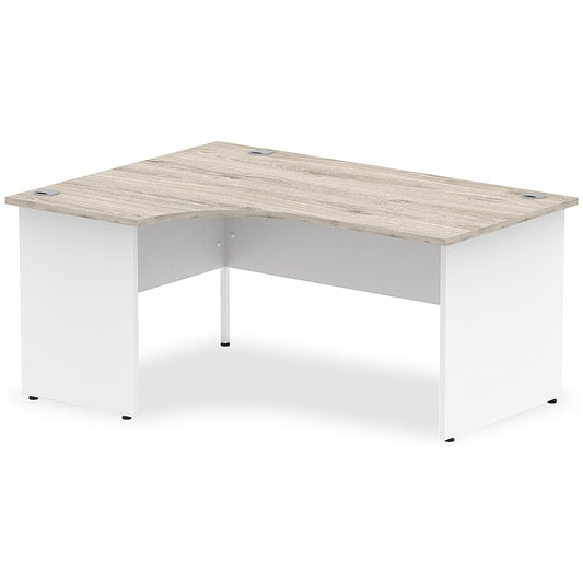 Impulse 1600mm Two-Tone Corner Desk, Left Hand, White Panel End Leg, Grey Oak