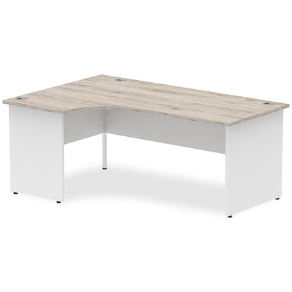 Impulse 1800mm Two-Tone Corner Desk, Left Hand, White Panel End Leg, Grey Oak
